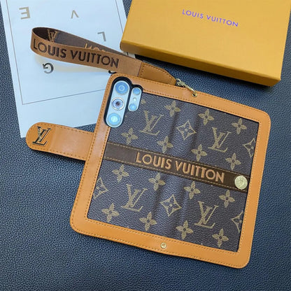 Premium Genuine Leather Monogram Canvas Wallet Card Holder Case Samsung Galaxy-1 mysite