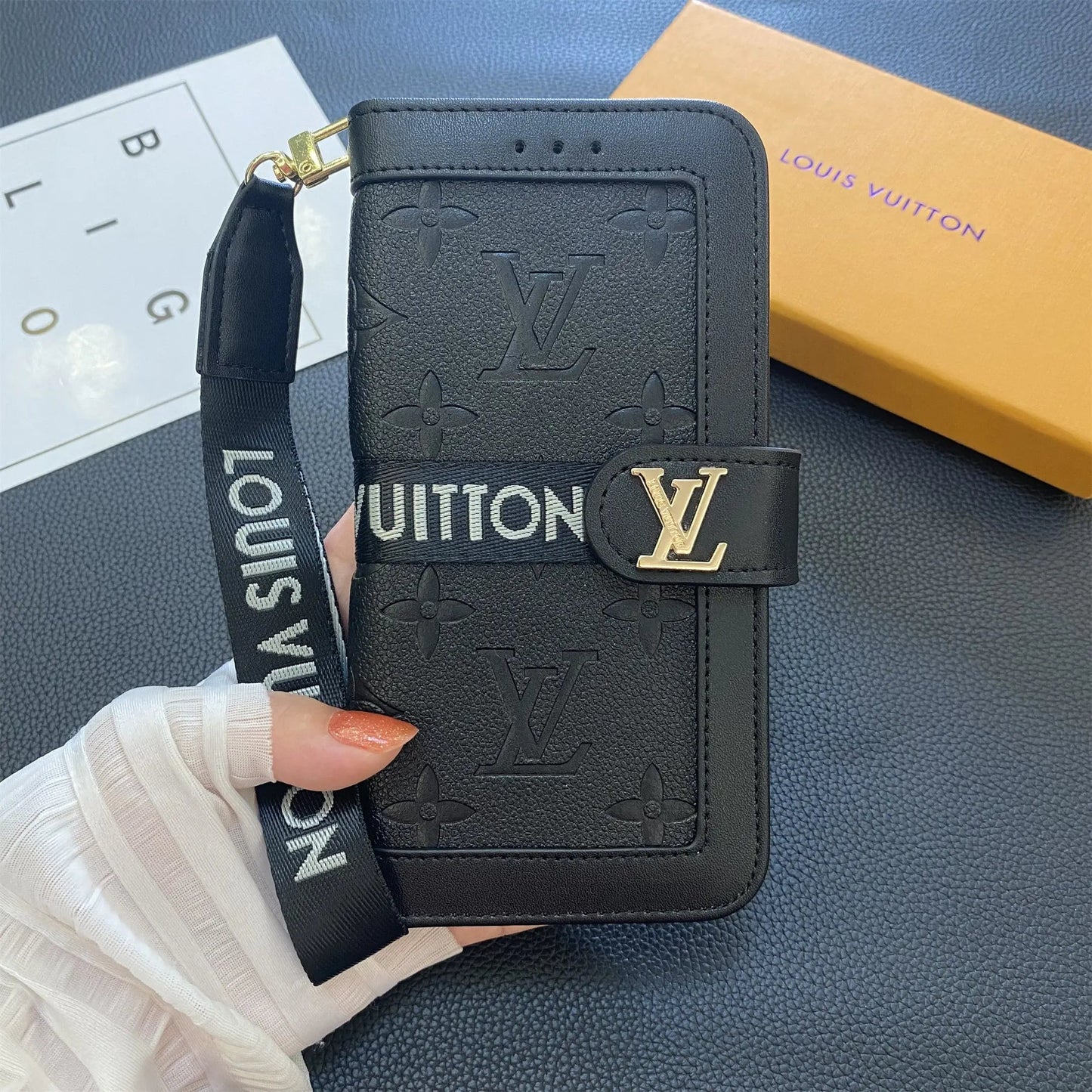 Premium Genuine Leather Monogram Canvas Wallet Card Holder Case Samsung Galaxy-1 mysite