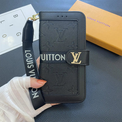 Premium Genuine Leather Monogram Canvas Wallet Card Holder Case Samsung Galaxy-1 mysite