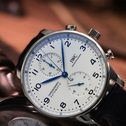 Replica Portugieser Chronograph IW371480 Rose Gold White Dial Brown Alligator Strap 40.9mm