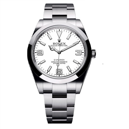 Luxury Automatic Watch for Men Mechanical Wristwatch Stainless Steel Explorer White Dial 100302
