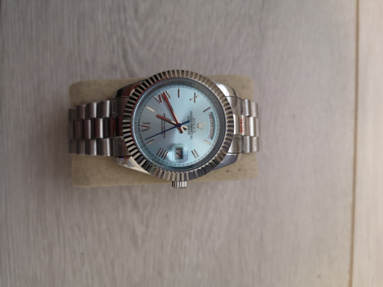 Luxury Automatic Watch for Men Mechanical Wristwatch Stainless Steel Day/Date Ice Blue Face 100201