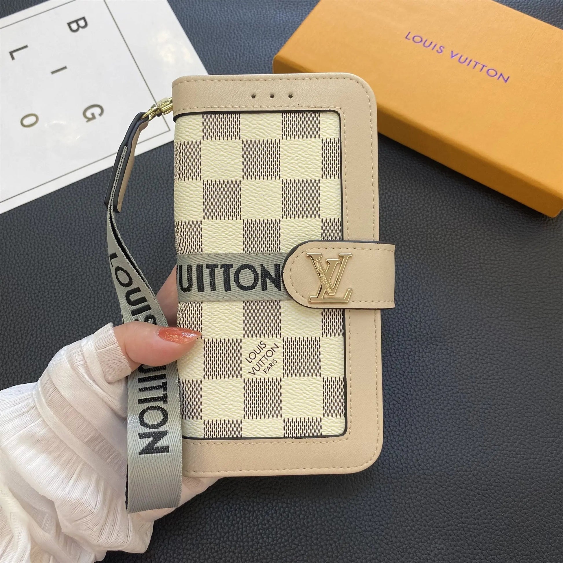 Premium Genuine Leather Monogram Canvas Wallet Card Holder Case Samsung Galaxy-1 mysite
