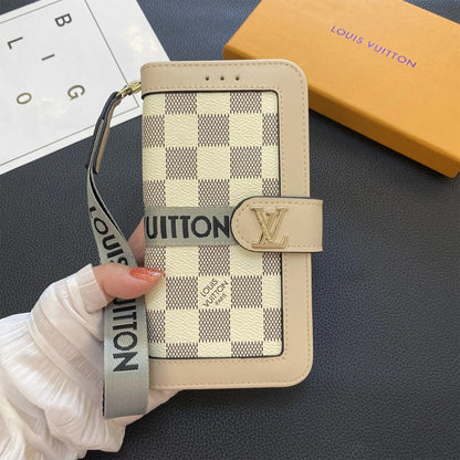 Premium Genuine Leather Monogram Canvas Wallet Card Holder Case Samsung Galaxy-1 mysite