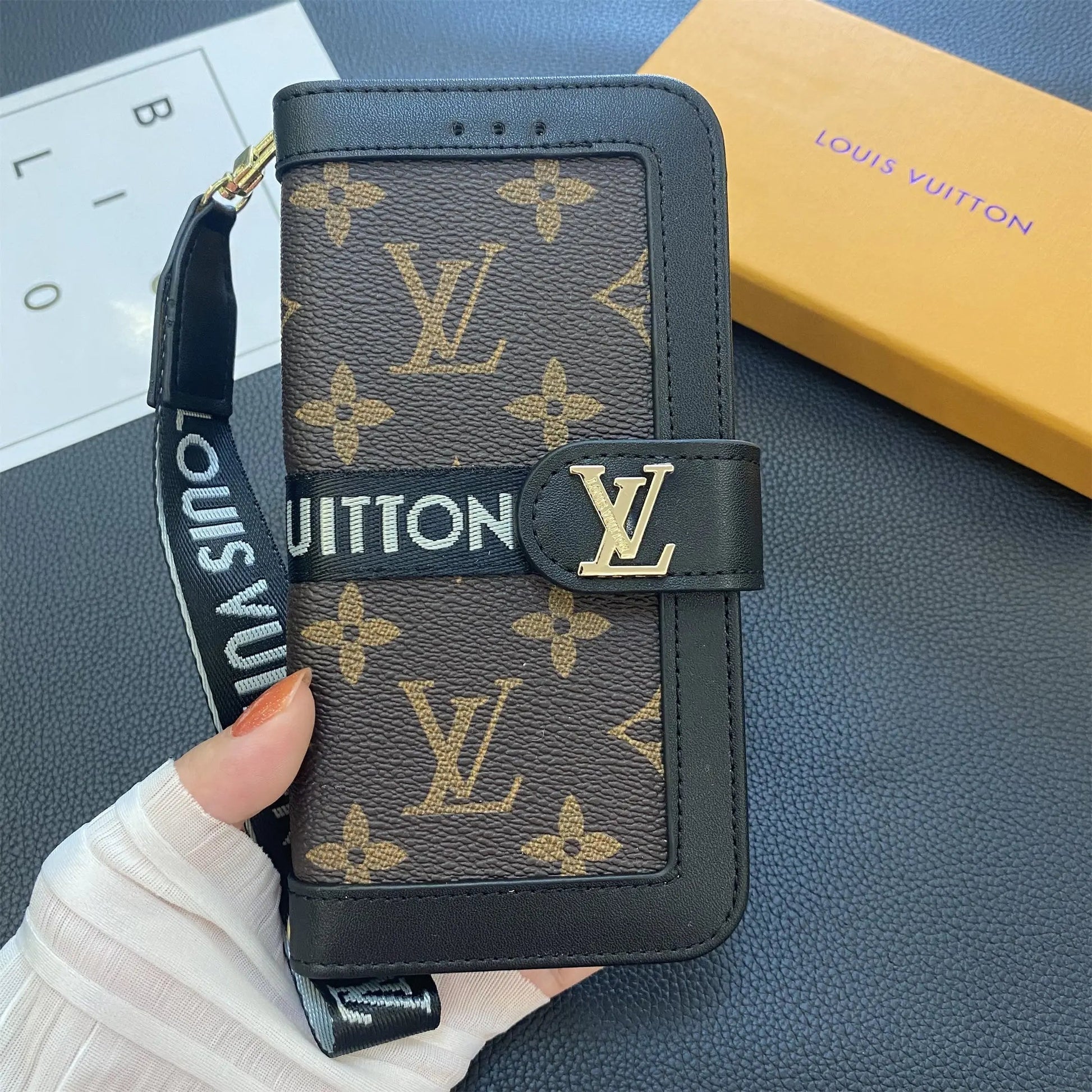 Premium Genuine Leather Monogram Canvas Wallet Card Holder Case Samsung Galaxy-1 mysite