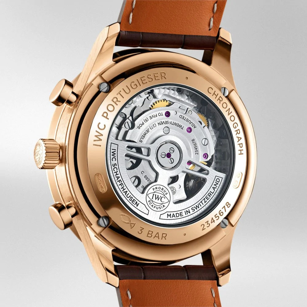 Replica Portugieser Chronograph IW371611 Steel White Dial Brown Alligator Strap 40.9mm