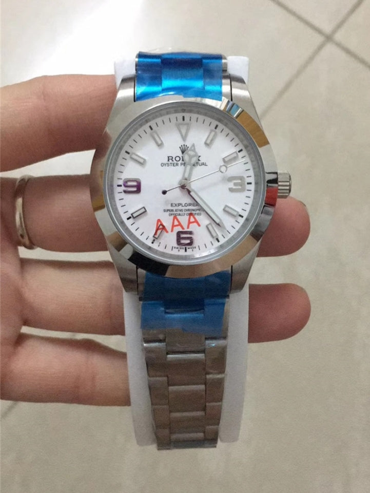 Luxury Automatic Watch for Men Mechanical Wristwatch Stainless Steel Explorer White Dial 100302