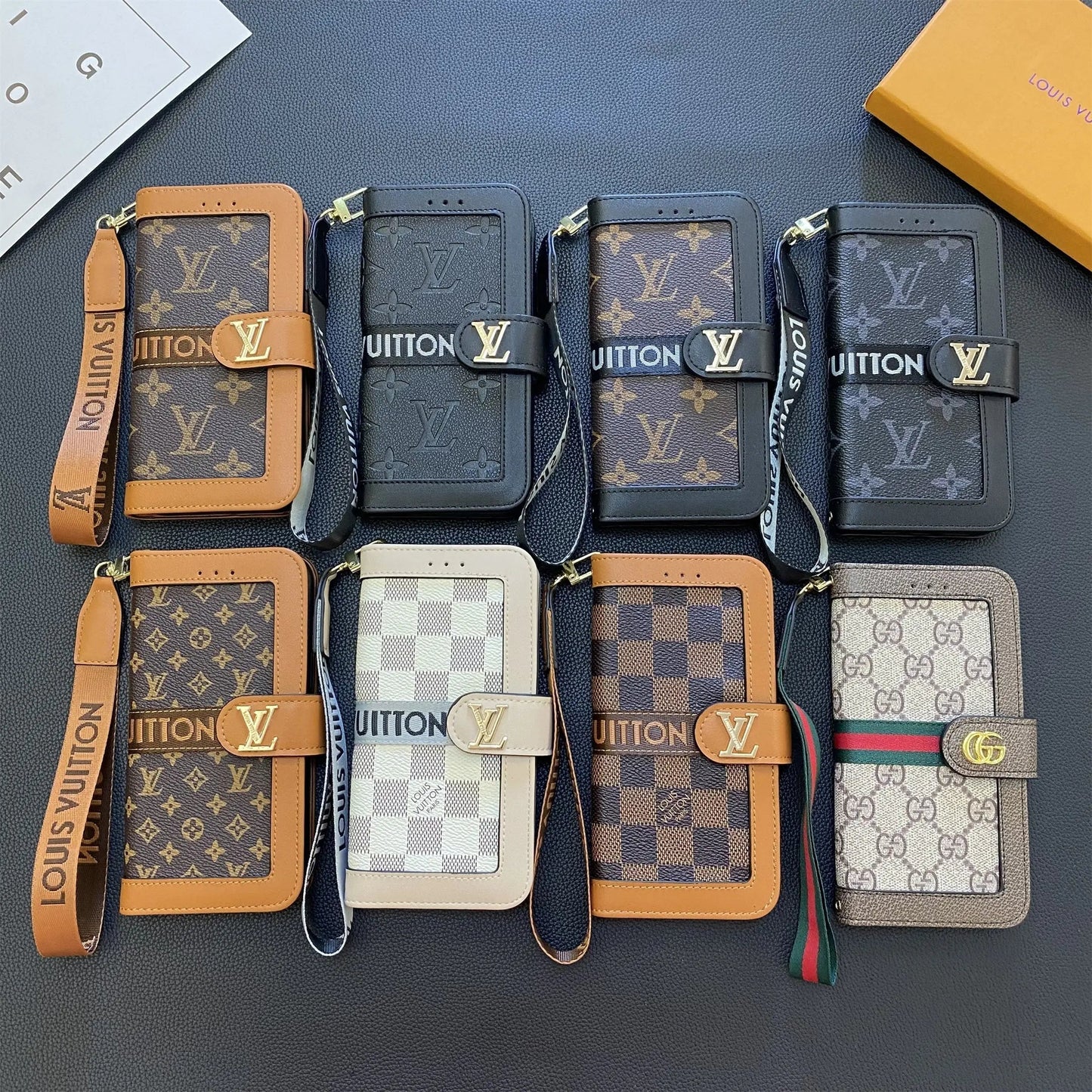 Premium Genuine Leather Monogram Canvas Wallet Card Holder Case Samsung Galaxy-1 mysite