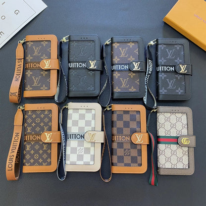 Premium Genuine Leather Monogram Canvas Wallet Card Holder Case Samsung Galaxy-1 mysite