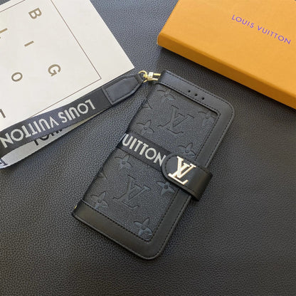 Premium Genuine Leather Monogram Canvas Wallet Card Holder Case Samsung Galaxy-1 mysite