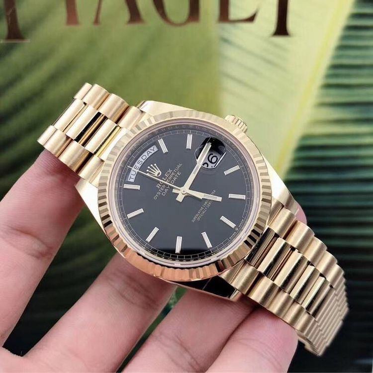 40mm Automatic Watch Replica Daydate Gold Black Belt 061316