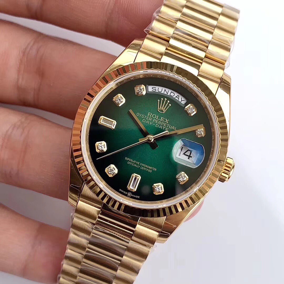 40mm Automatic Watch Replica Daydate Gold Green 061310