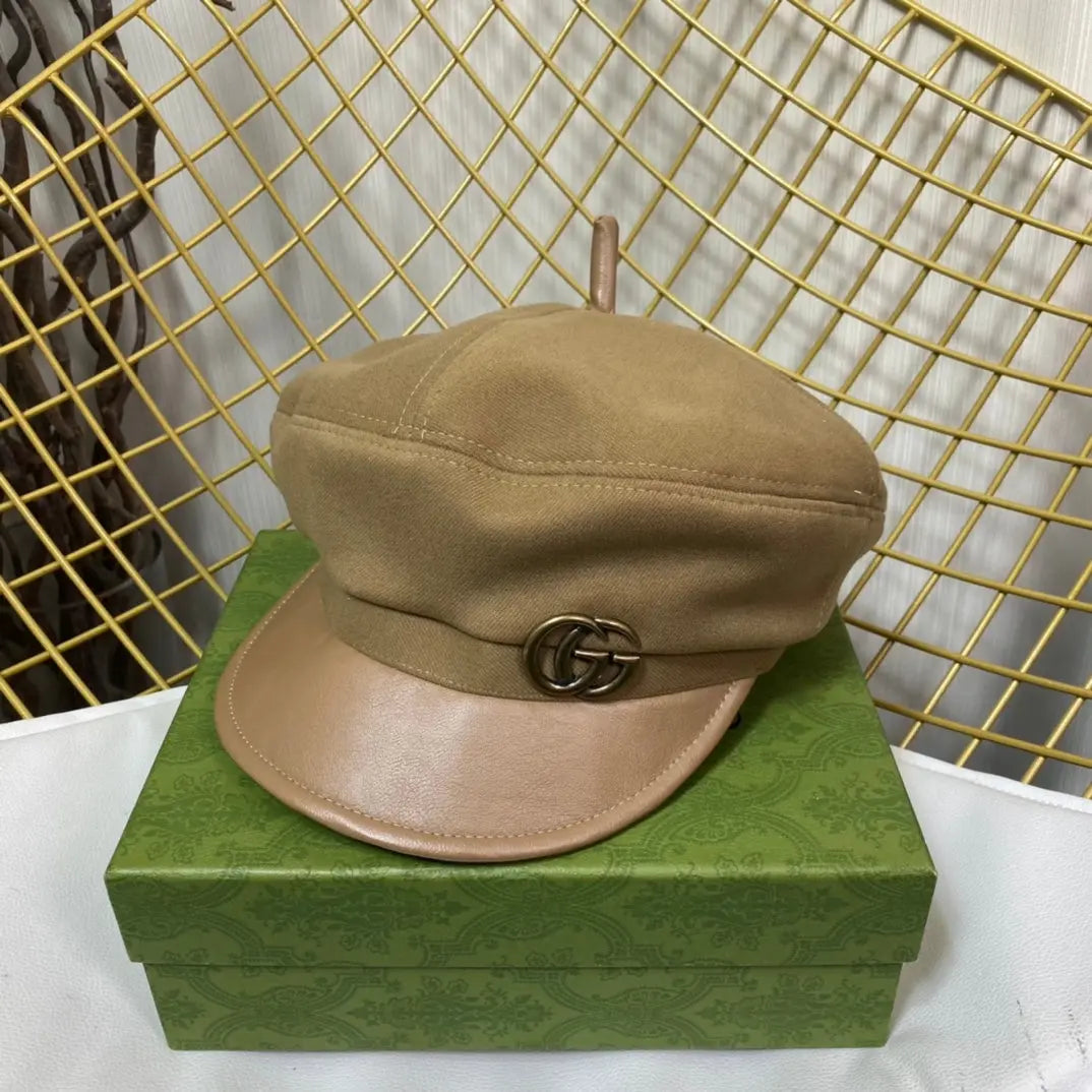 Classic GG Metal Logo Octagonal Flat Cap | Luxury Designer Cashmere Hat-s2 mysite
