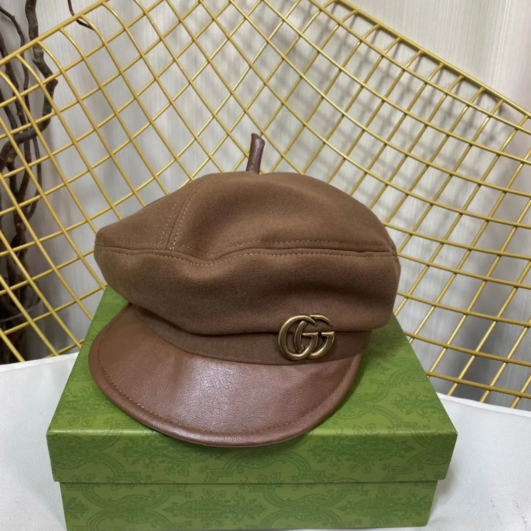 Classic GG Metal Logo Octagonal Flat Cap | Luxury Designer Cashmere Hat-s2 mysite
