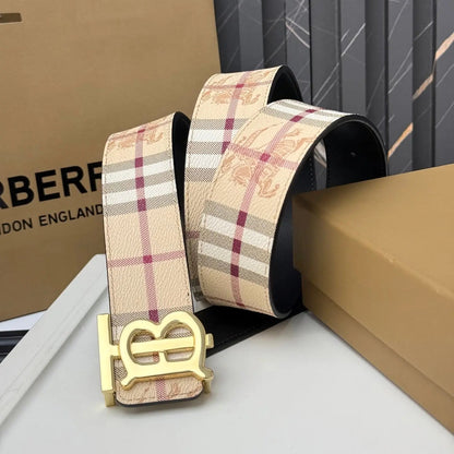 Men‘s Leather Belt TB Monogram Buckle / Check Pattern-1 mysite