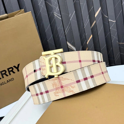 Men‘s Leather Belt TB Monogram Buckle / Check Pattern-1 mysite