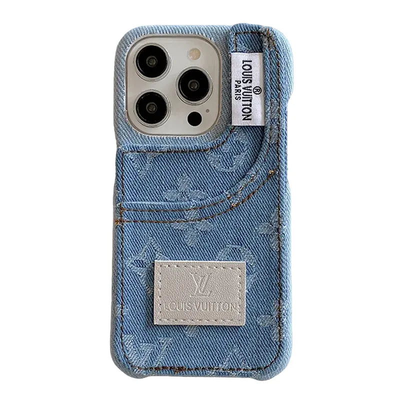 Denim Fabric iPhone Case with Built-in Card Holder-s2 mysite