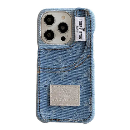 Denim Fabric iPhone Case with Built-in Card Holder-s2 mysite