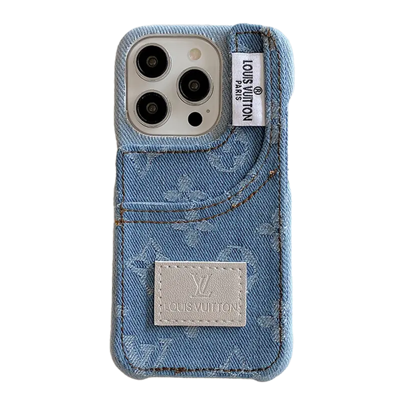 Denim Fabric iPhone Case with Built-in Card Holder-s2 mysite
