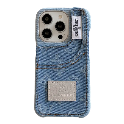 Denim Fabric iPhone Case with Built-in Card Holder-s2 mysite