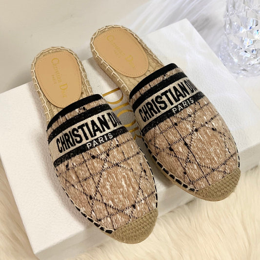 GRANVILLE ESPADRILLE CAMEL BEIGE OBLIQUE EMBROIDERED COTTON MULE mysite