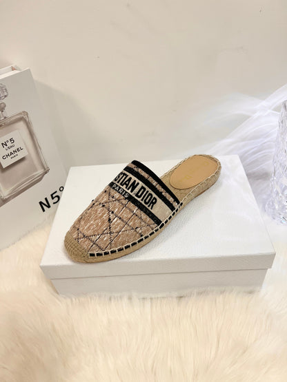 GRANVILLE ESPADRILLE CAMEL BEIGE OBLIQUE EMBROIDERED COTTON MULE mysite