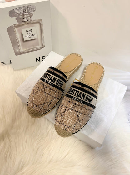 GRANVILLE ESPADRILLE CAMEL BEIGE OBLIQUE EMBROIDERED COTTON MULE mysite