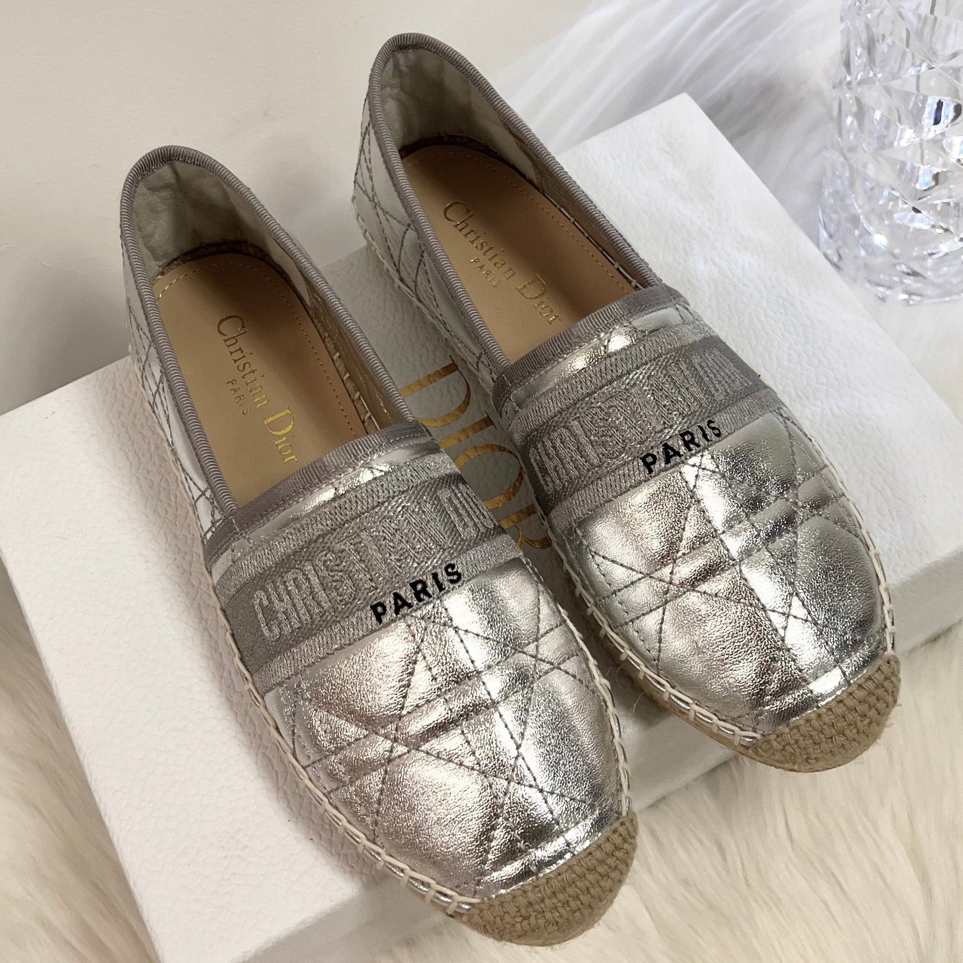 GRANVILLE ESPADRILLE SILVER QUILTED CANNAGE CALFSKIN mysite