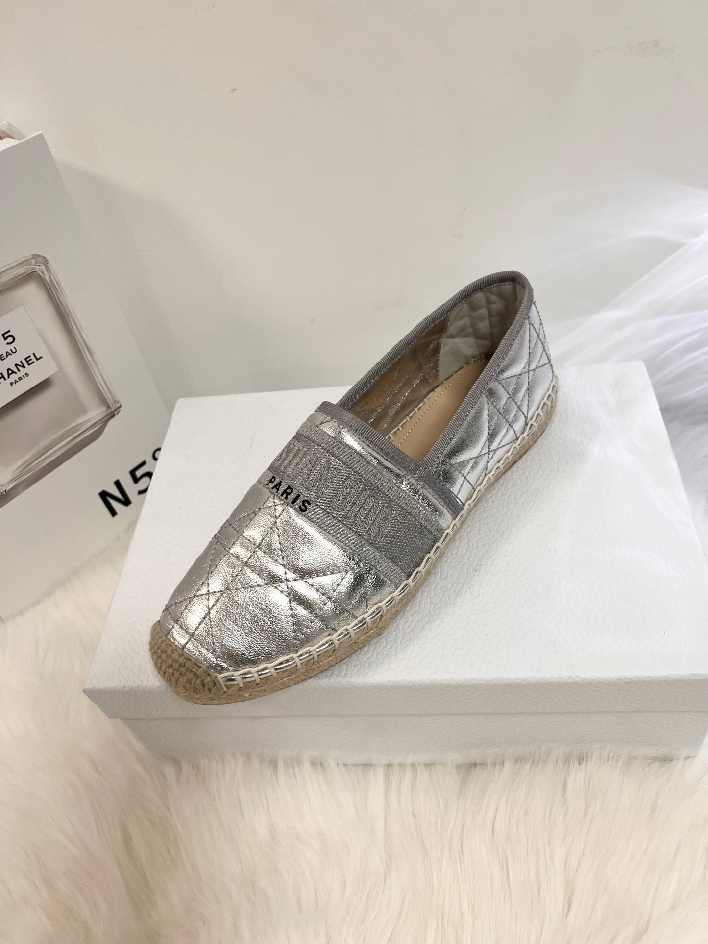 GRANVILLE ESPADRILLE SILVER QUILTED CANNAGE CALFSKIN mysite