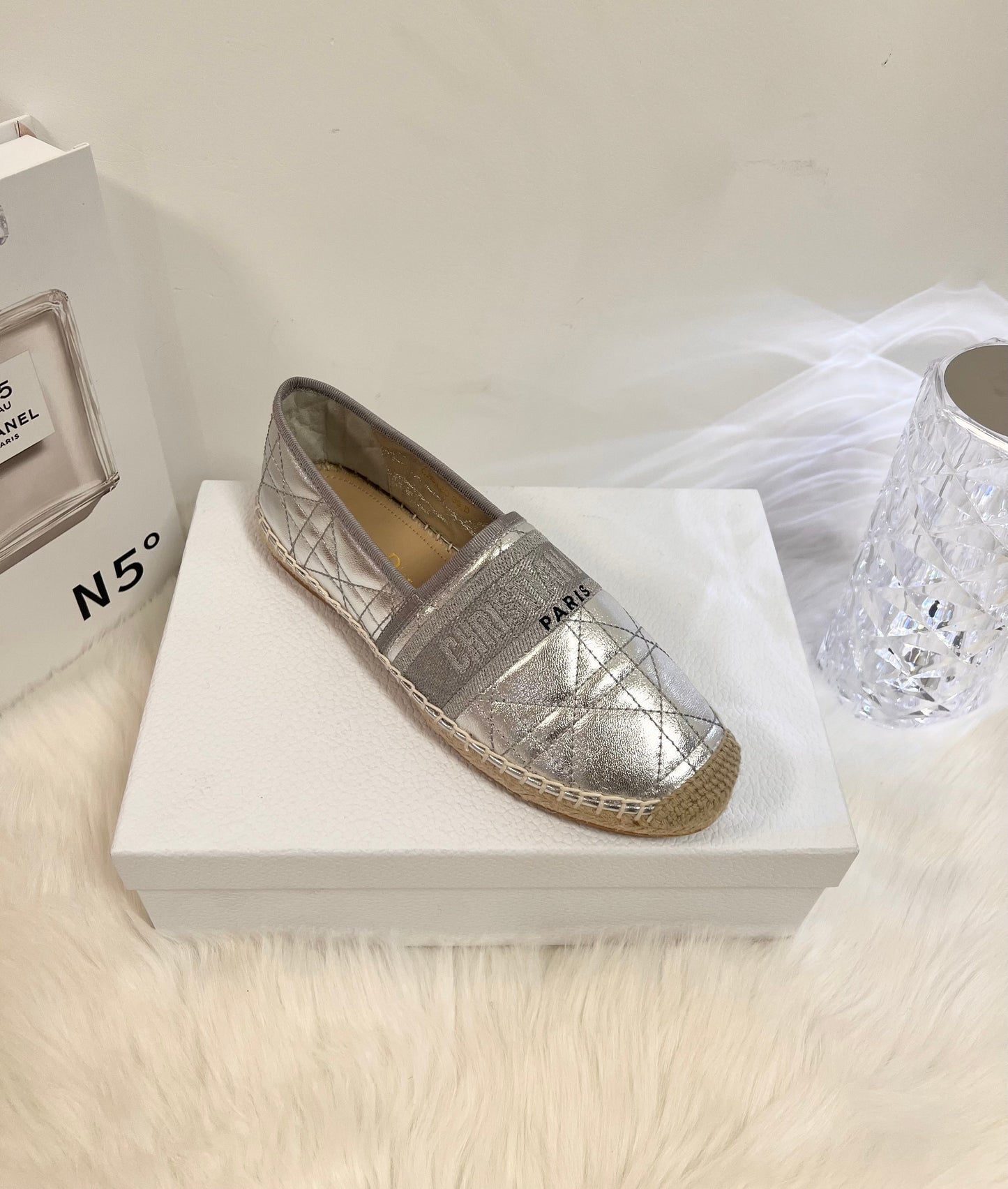 GRANVILLE ESPADRILLE SILVER QUILTED CANNAGE CALFSKIN mysite