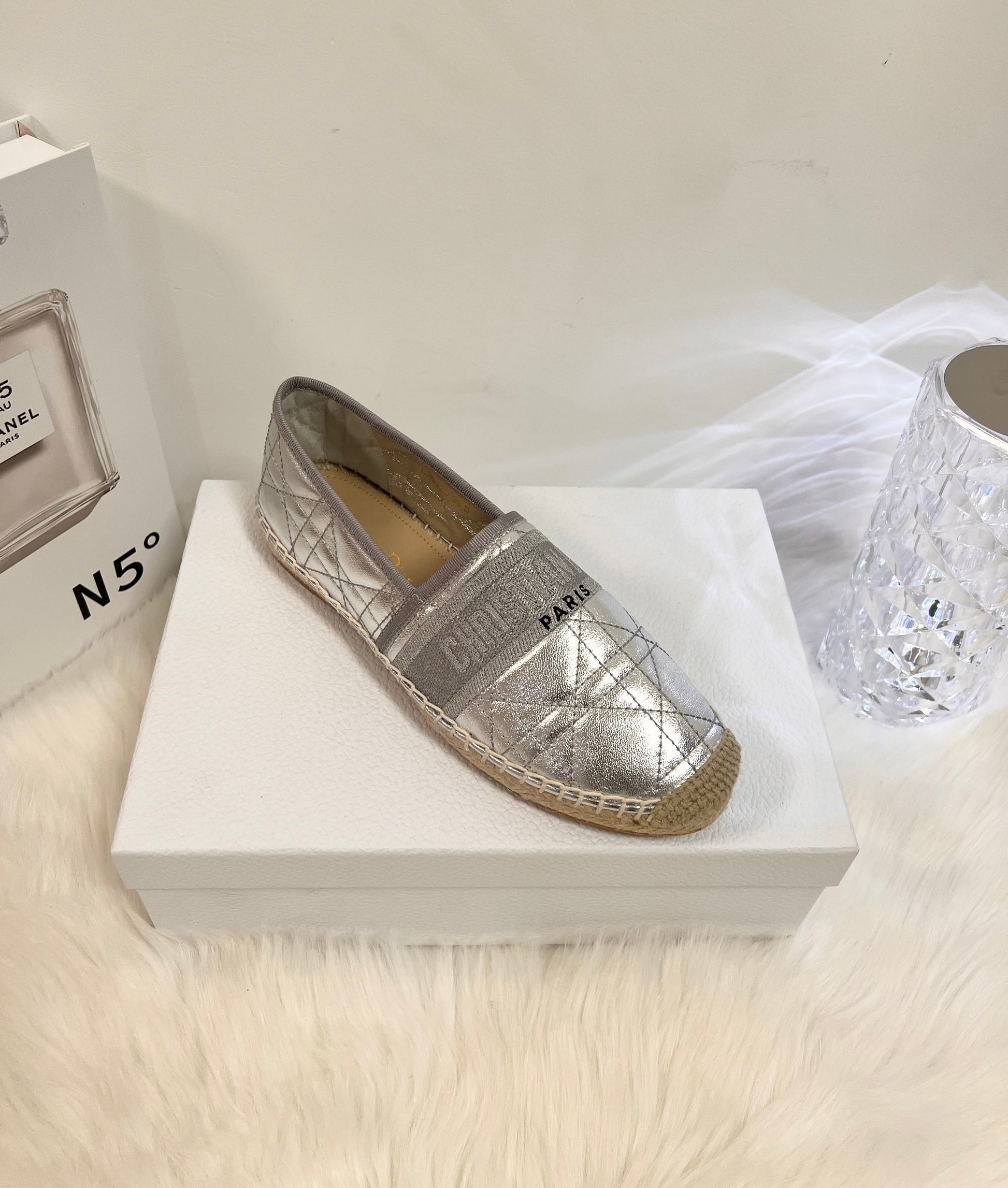 GRANVILLE ESPADRILLE SILVER QUILTED CANNAGE CALFSKIN mysite