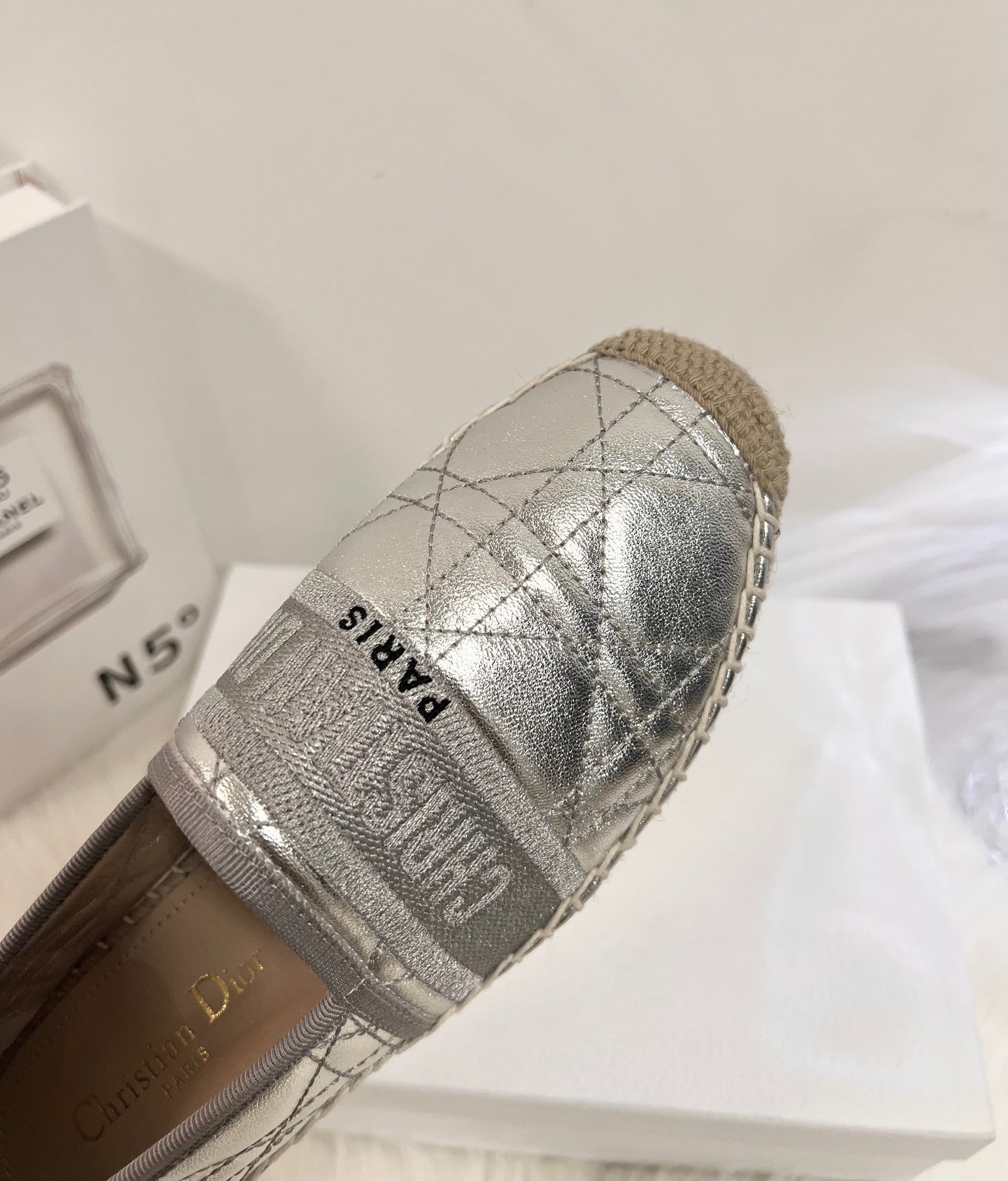 GRANVILLE ESPADRILLE SILVER QUILTED CANNAGE CALFSKIN mysite