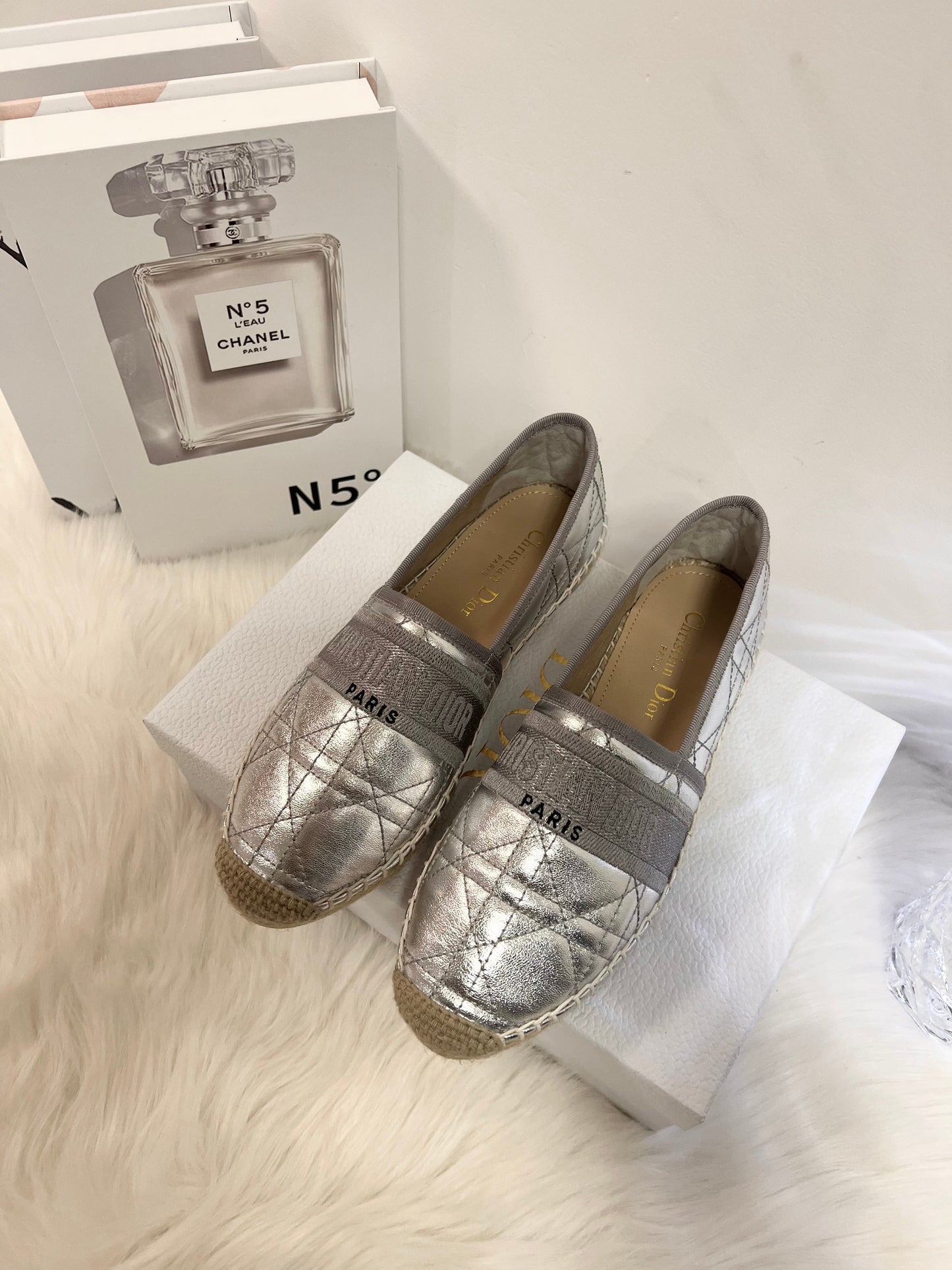 GRANVILLE ESPADRILLE SILVER QUILTED CANNAGE CALFSKIN mysite