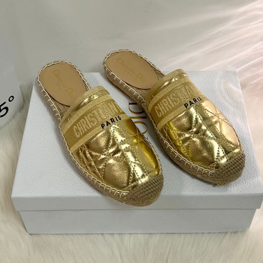 GRANVILLE ESPADRILLE MULE GOLD QUILTED CANNAGE CALFSKIN mysite