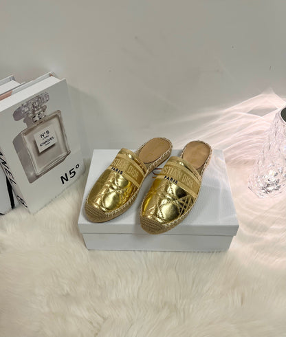 GRANVILLE ESPADRILLE MULE GOLD QUILTED CANNAGE CALFSKIN mysite