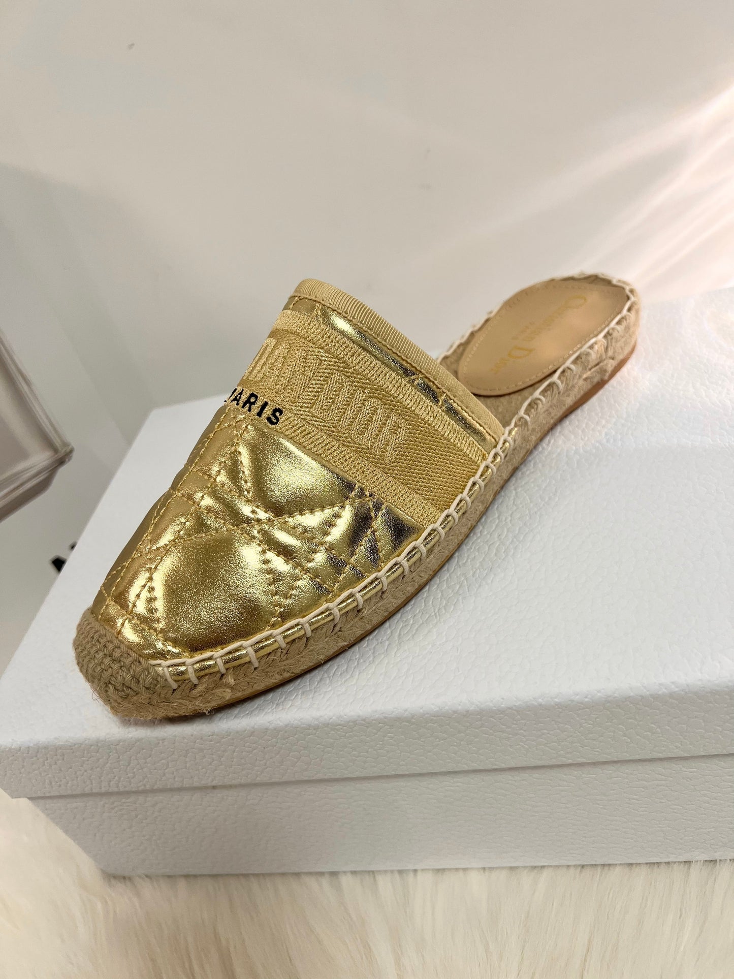 GRANVILLE ESPADRILLE MULE GOLD QUILTED CANNAGE CALFSKIN mysite