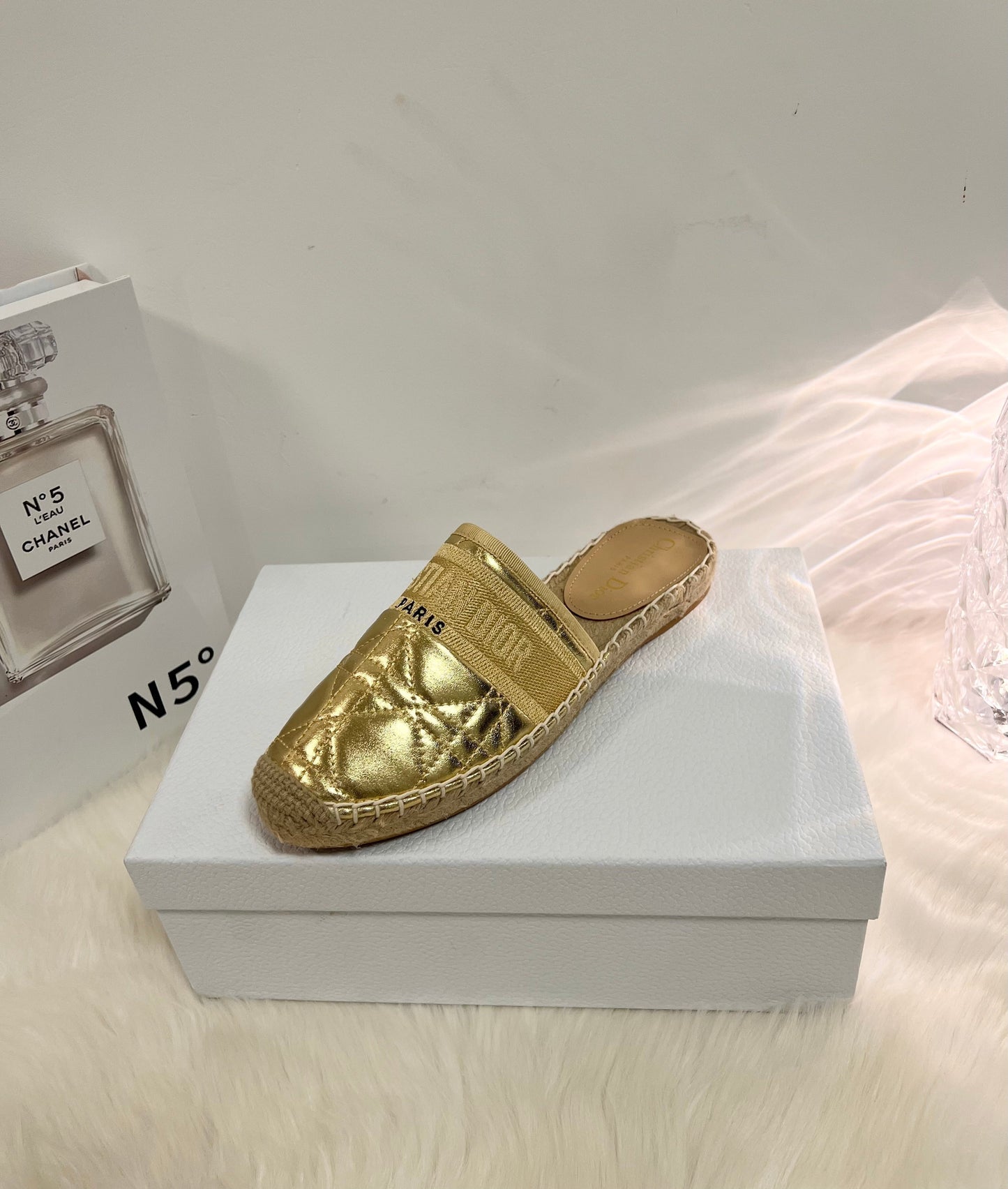 GRANVILLE ESPADRILLE MULE GOLD QUILTED CANNAGE CALFSKIN mysite