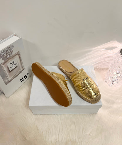 GRANVILLE ESPADRILLE MULE GOLD QUILTED CANNAGE CALFSKIN mysite