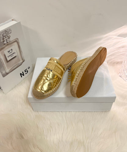 GRANVILLE ESPADRILLE MULE GOLD QUILTED CANNAGE CALFSKIN mysite
