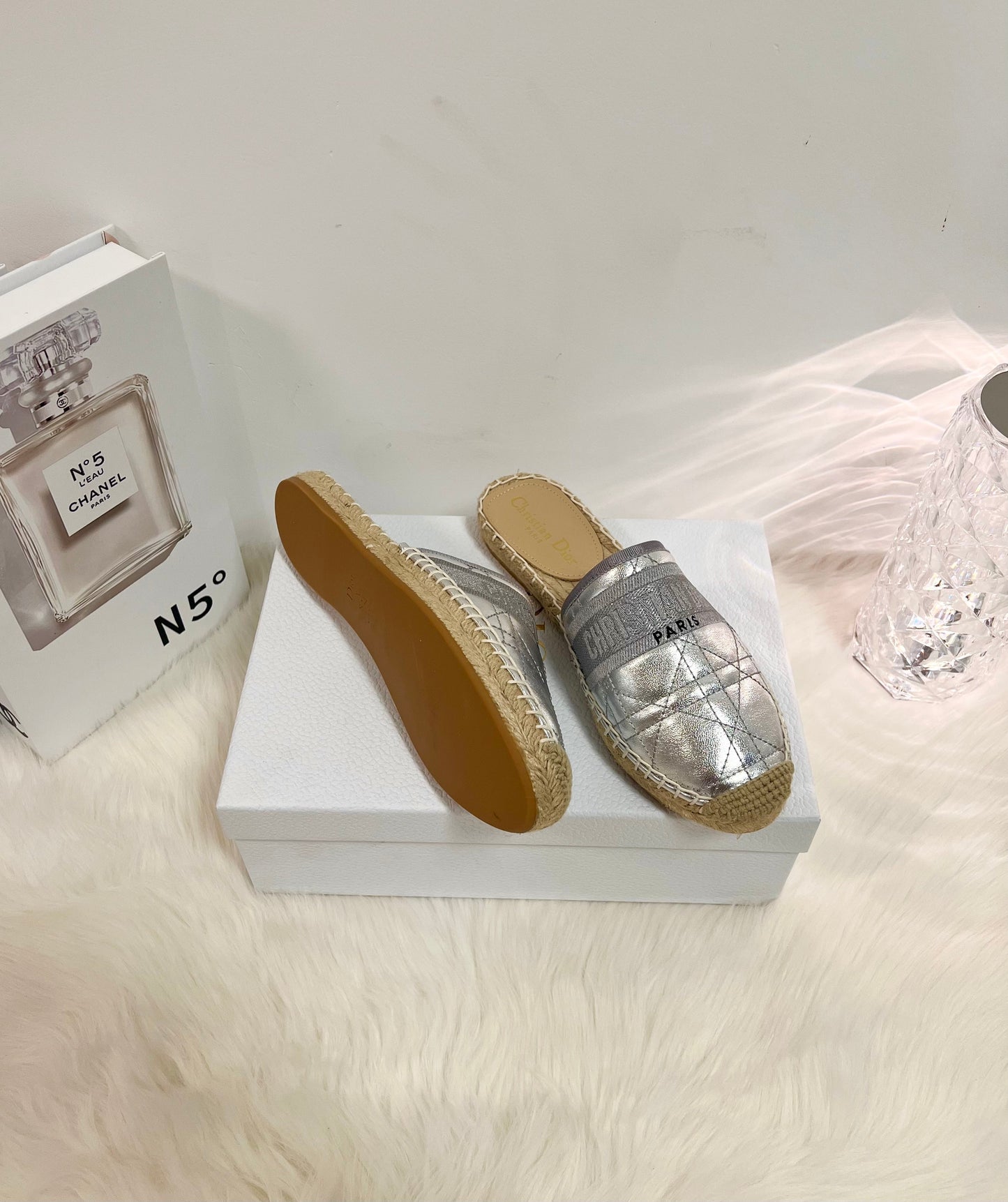GRANVILLE ESPADRILLE MULE SILVER QUILTED CANNAGE CALFSKIN mysite