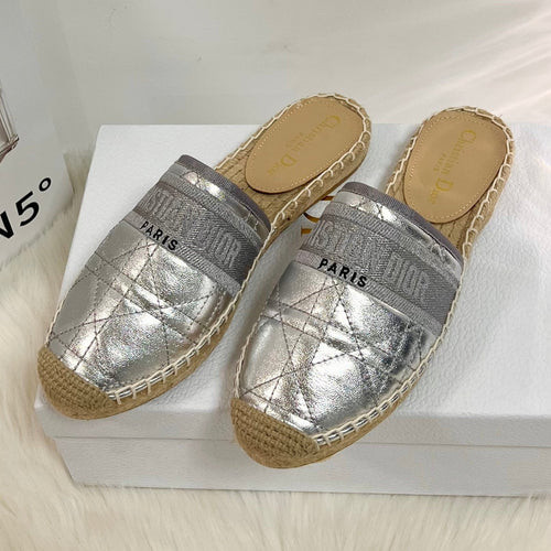 GRANVILLE ESPADRILLE MULE SILVER QUILTED CANNAGE CALFSKIN mysite