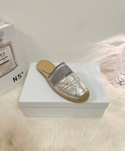 GRANVILLE ESPADRILLE MULE SILVER QUILTED CANNAGE CALFSKIN mysite