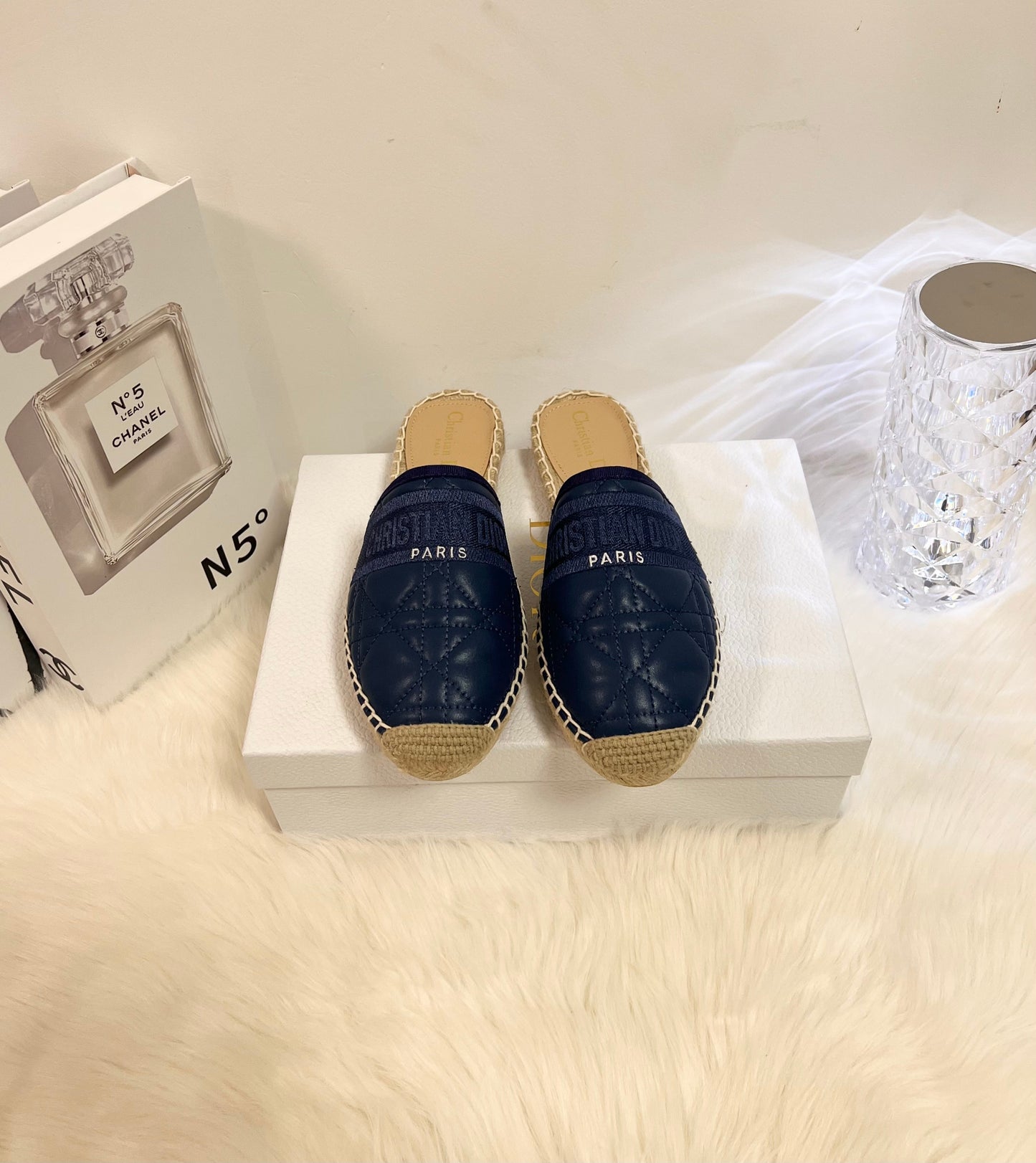 GRANVILLE ESPADRILLE MULE NAVY BLUE QUILTED CANNAGE CALFSKIN mysite