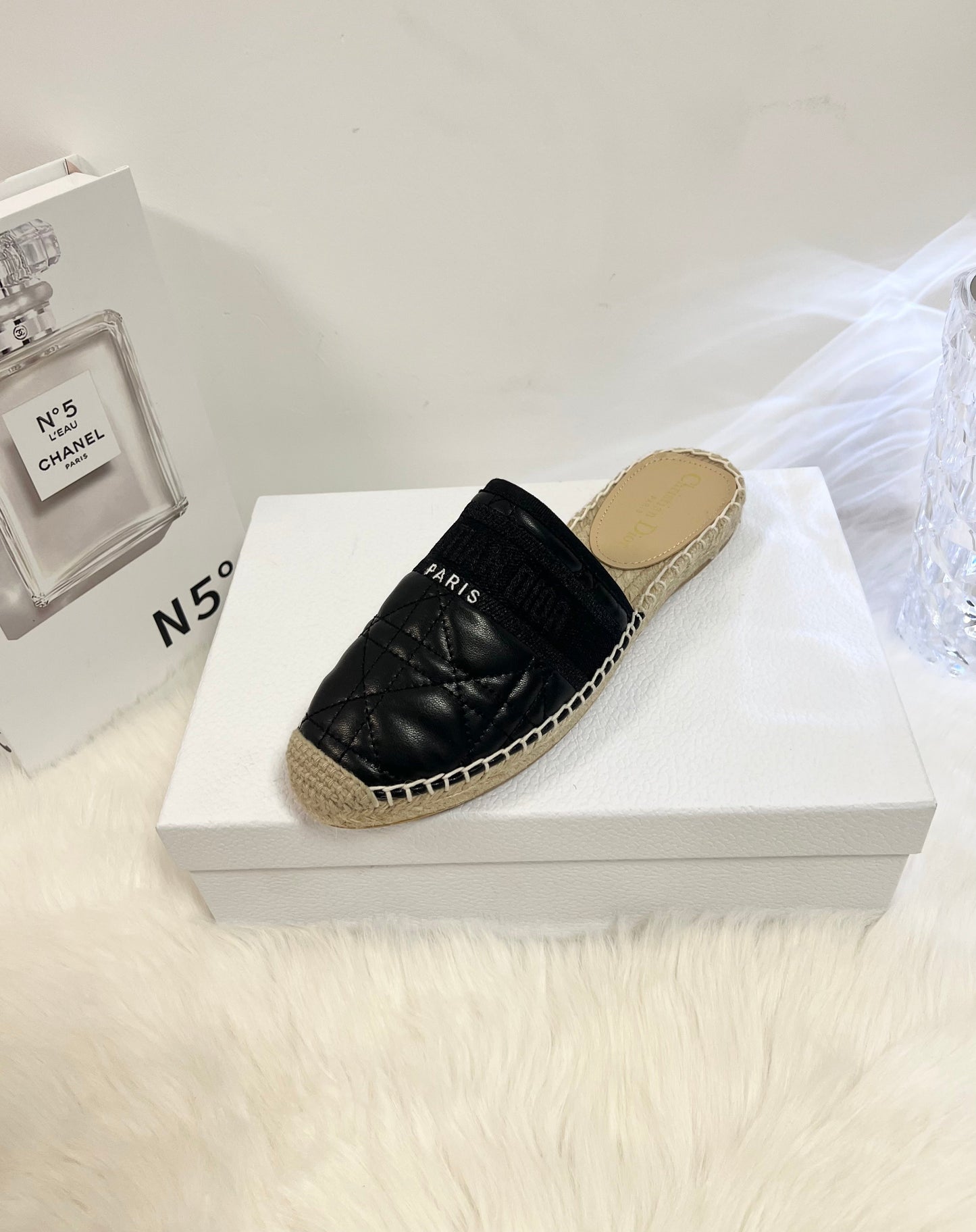 GRANVILLE ESPADRILLE MULE BLACK QUILTED CANNAGE CALFSKIN mysite