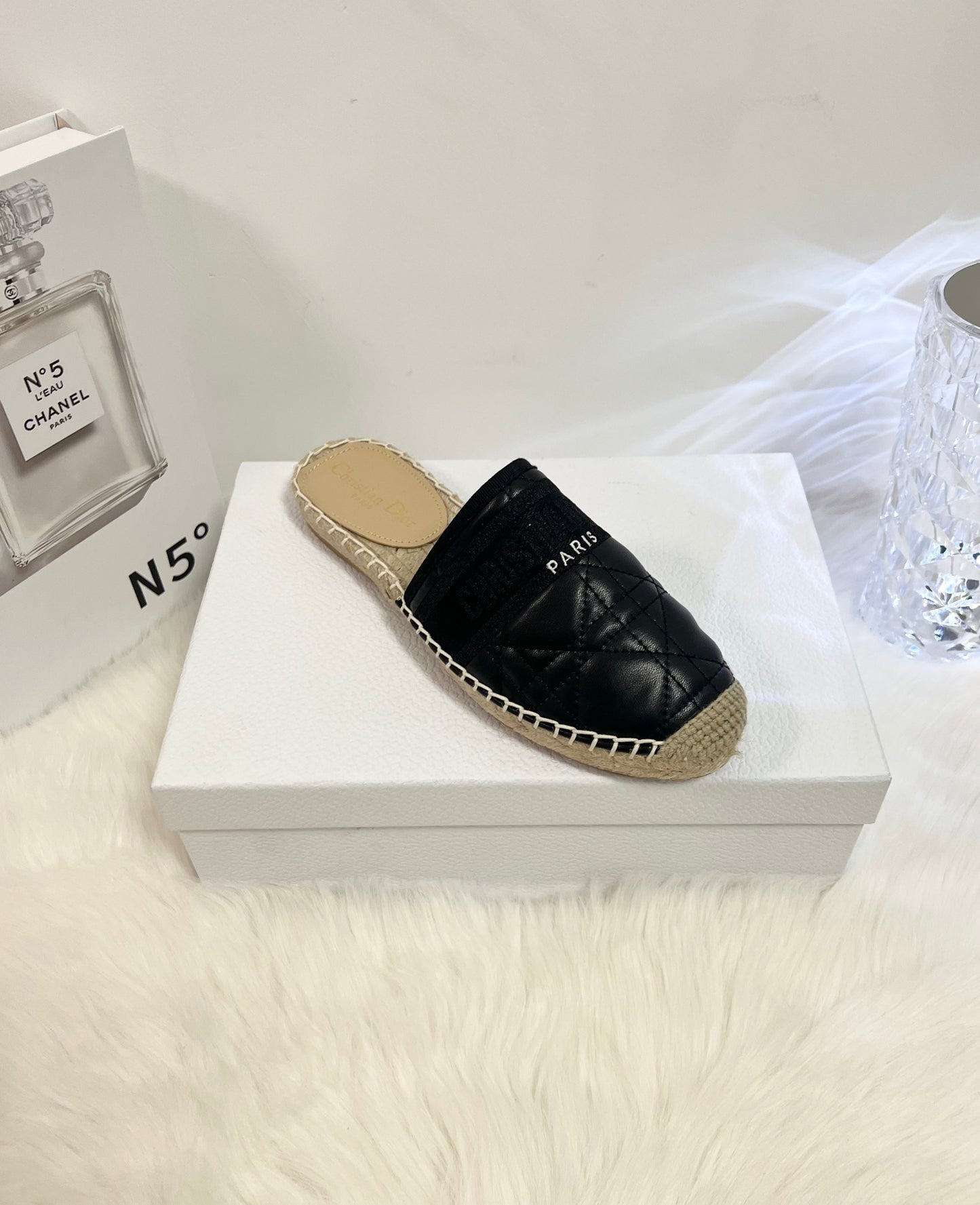 GRANVILLE ESPADRILLE MULE BLACK QUILTED CANNAGE CALFSKIN mysite