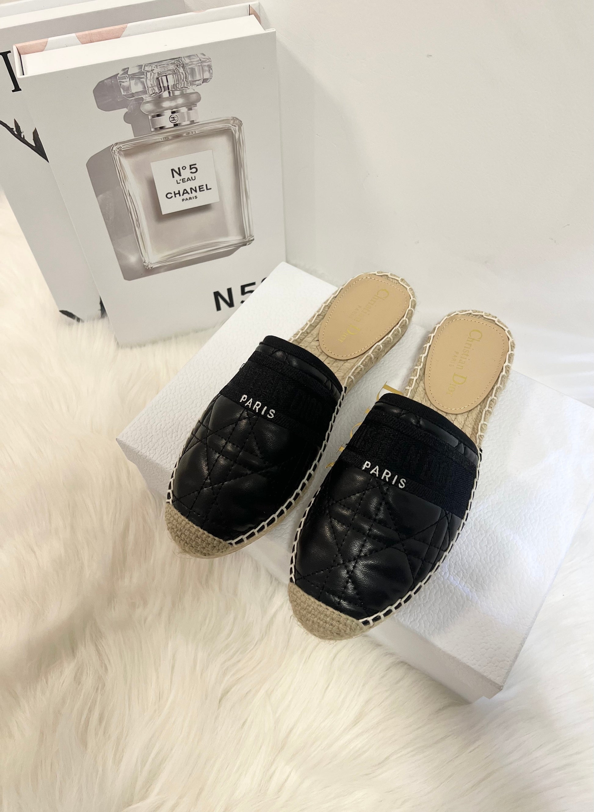 GRANVILLE ESPADRILLE MULE BLACK QUILTED CANNAGE CALFSKIN mysite