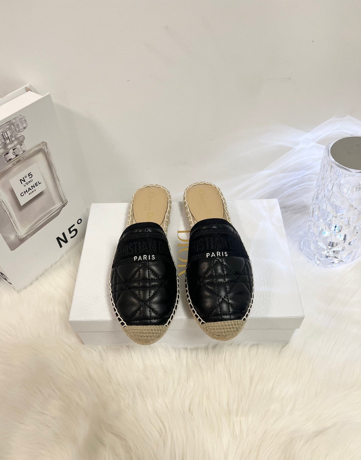 GRANVILLE ESPADRILLE MULE BLACK QUILTED CANNAGE CALFSKIN mysite