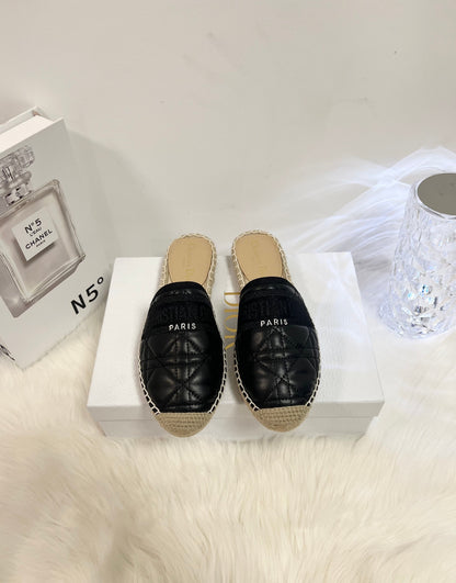 GRANVILLE ESPADRILLE MULE BLACK QUILTED CANNAGE CALFSKIN mysite