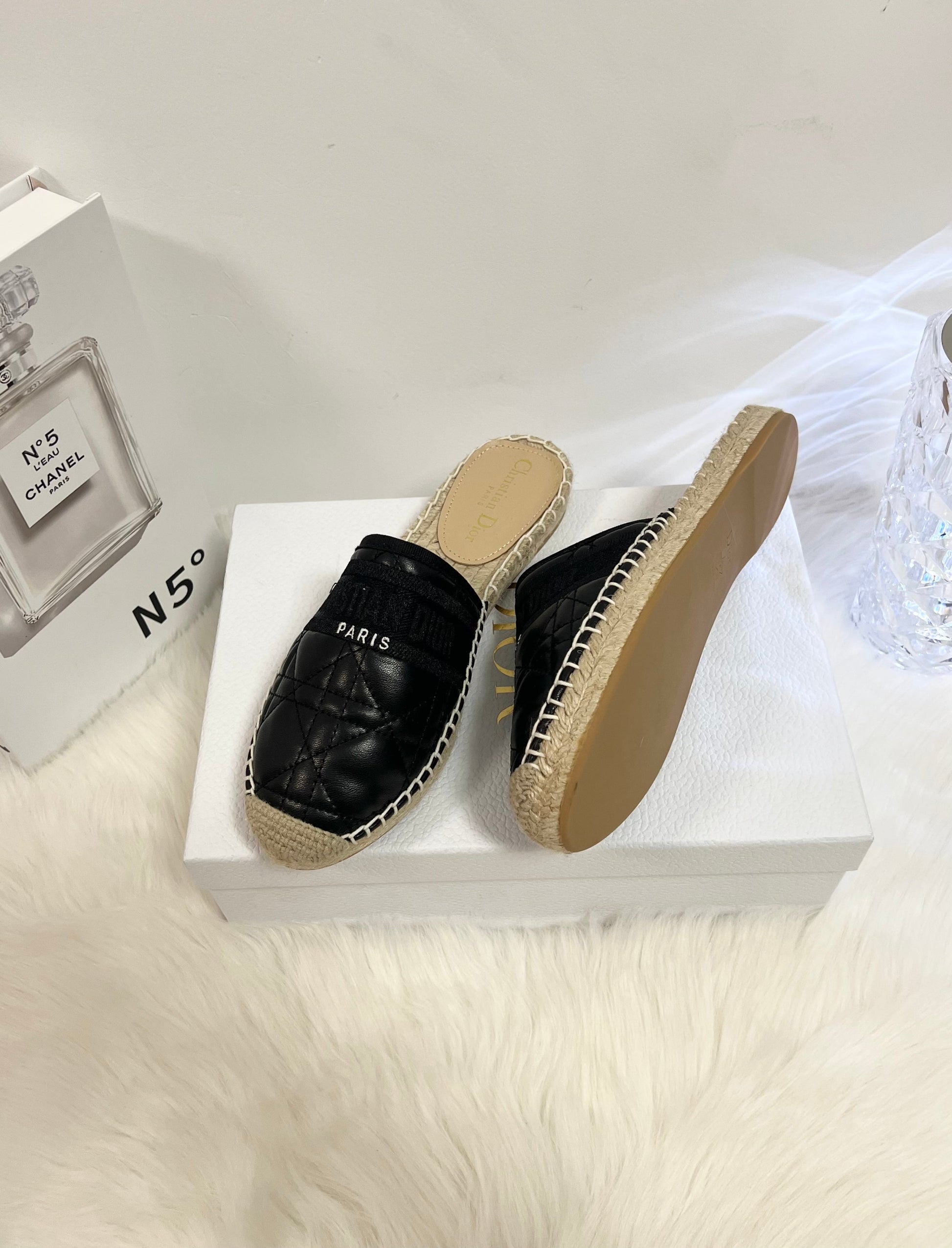 GRANVILLE ESPADRILLE MULE BLACK QUILTED CANNAGE CALFSKIN mysite