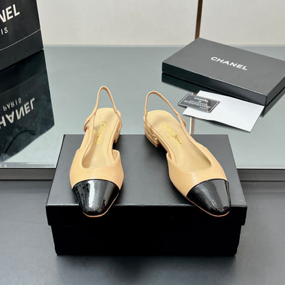CC SLINGBACK 25S 25 MM IN BEIGE LAMBSKIN AND BLACK GLOSSY LEATHER WITH CHECK PATTERN mysite